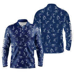 Max Corner Men golf polo upf shirts custom name funny golf pattern blue navy polo shirt