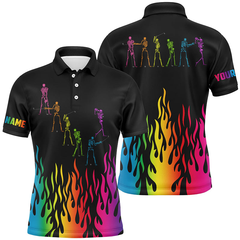 Max Corner Rainbow flame golf skeleton custom black Mens golf polo shi Maxcorners