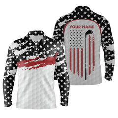 Max Corner Mens golf polo shirt custom golf club American flag patriotic white golf shirts for men
