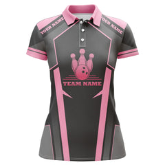 Maxcorners Black Pink Bowling Team Premium Customized Name 3D Shirt For Women