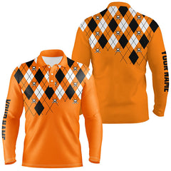 Max Corner Mens golf polo shirt plus size orange argyle plaid golf skull pattern custom mens halloween golf tops