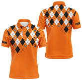 Max Corner Mens golf polo shirt plus size orange argyle plaid golf skull pattern custom mens halloween golf tops