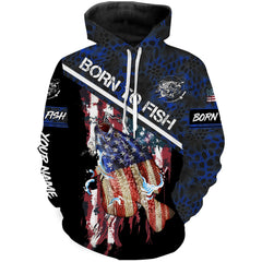 Max Corners "Born To Fish" American Flag crappie fishing blue camo Custom name fishing 3D Hoodie