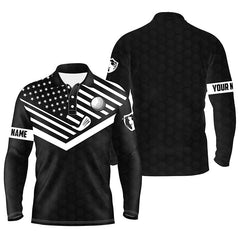 Max Corner Mens golf polo shirt custom name black and white American flag patriotic golf polo shirts for men
