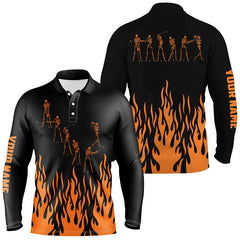 Max Corner Orange flame golf skeleton custom black Mens golf polo shirts