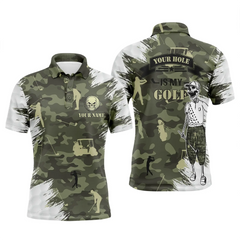 Max Corner Funny skull green camo golf polo shirts for men custom name your hole is my goal mens polos shirt