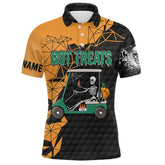 Max Corner Black and orange Halloween golf skeleton Mens golf polo shirts custom name got treats golf outfits men