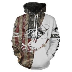 Max Corners Bass Fishing American USA Flag Camo Custom Name 3D Hoodie