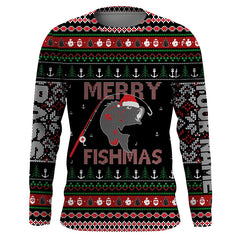 Max Corner Ugly Fishing Christmas Largemouth Bass Merry Fishmas Custom Christmas long sleeve Fishing Shirts Personalized Christmas Fishing gifts