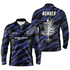 Max Corner Camo Pattern Mens Golf Polo Shirts, Custom Navy Camo Golf Shirt Disc Golf Shirts For Mens