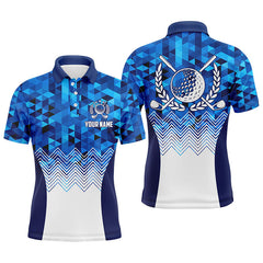 Max Corner Mens Blue Geometric Golf Polo Shirts Custom Triangle Pattern Golf Shirts For Men, Cool Golf Gifts