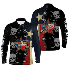 Max Corner Texas Flag Mens Golf Polo Shirts, Custom Golf Shirt With Skulls Golf Shirts For Men