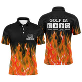 Max Corner Mens Orange Flame Golf Polo Shirts, Personalized Fire Golf Shirts For Men, Best Golfing Gifts