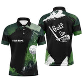 Max Corner Watercolor Mens Golf Polo Shirts, Dark Green Personalized Golf Shirts For Men, Vintage Golf Gifts