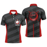 Max Corner Red And Black Mens Golf Polo Shirts Personalized Golf Polos For Men, Cool Golf Gifts