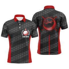 Max Corner Red And Black Mens Golf Polo Shirts Personalized Golf Polos For Men, Cool Golf Gifts