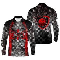 Max Corner Golf Red Mens Polo Shirt Custom Checker Pattern Racing Polos For Mens