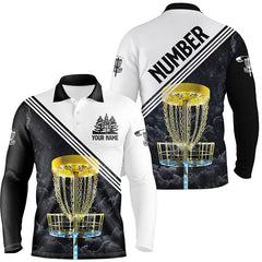 Max Corner Mens Disc Golf Polo Shirt Custom Golden Disc Golf Basket, Personalized Disc Golf Shirts For Men