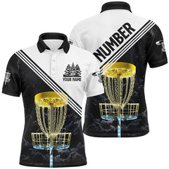 Max Corner Mens Disc Golf Polo Shirt Custom Golden Disc Golf Basket, Personalized Disc Golf Shirts For Men