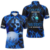 Max Corner Mens Blue Skull Golf Polo Shirts, Personalized Skull Golf Shirt For Men, Halloween Golfer Gifts