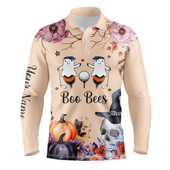 Max Corner Boo Bees Halloween Skull Light Orange Mens Golf Polo Shirt Custom Funny Golf Shirts For Men