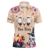 Max Corner Boo Bees Halloween Skull Light Orange Mens Golf Polo Shirt Custom Funny Golf Shirts For Men