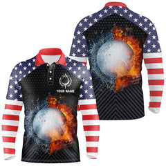 Max Corner Fire And Water Golf Mens Polo Shirts, Custom American Flag Golf Shirts For Men, Patriotic Gifts