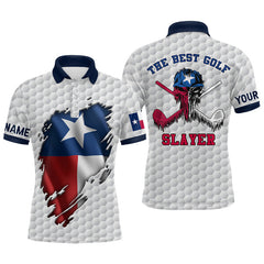 Max Corner Ripped Texas Flag All Over Print Golf Polo Shirt For Mens, Texas Skull Mens Golf Shirts