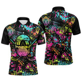 Max Corner Skull Graffiti Mens Golf Polo Shirts, Custom Colorful Skull Golf Shirts For Men