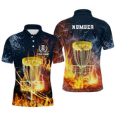 Max Corner Fire And Water Mens Disc Golf Custom Polo Shirts, Lightning Golf Shirts For Men