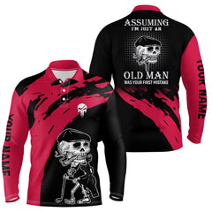 Max Corner Red And Black Mens Skull Golf Polo Shirts Personalized Golf Polos For Men, Crazy Golf Gifts