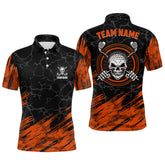 Max Corner Personalized 3D All Over Print Skull Mens Golf Polo Shirt, Orange & Black Golf Shirts For Men