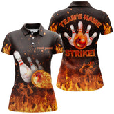 Maxcorners Flames Bowling Strike Personalized All Over Printed Shirt For Women