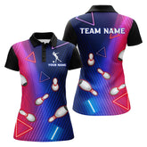 Maxcorners Navy Bowling Multicolor Ladies Team Premium Customized Name 3D Shirt For Women