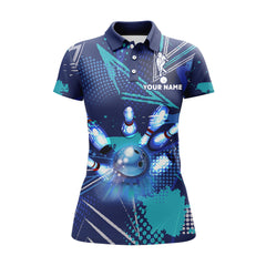 Maxcorners Blue Bowling Personalized All Over Printed Shirt For Women