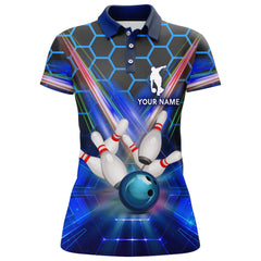 Maxcorners Light Blue Hexagon Bowling Pattern Personalized All Over Printed Shirt For Women