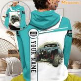 Maxcorners Jeep Car 3D Cyan Personalized Name Hoodie