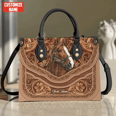 Maxcorners Customized Name Horse Printed Leather T22 Handbag