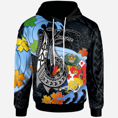 Maxcorners Personalized Tonga Hoodie - Fish Hooks And Wave