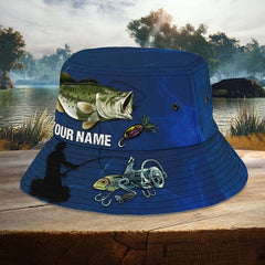 Maxcorners Bass Fishing Personalized Name 3D Over Printed Bucket Hat