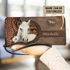 Maxcorners White Horse With Daisy Personalized Clutch