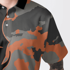 Max Corners Skull Orange Camouflage Golf 3D Custom Polo Shirt