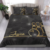 Maxcorners Bowling Pin Bowler Gold Line Player Personalized Name 3D Bedding Set