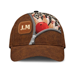 Maxcorners Bowling Zipper Brown Personalized Name 3D Cap