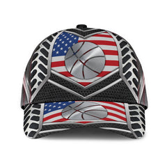 Maxcorners Basketball Sliver Grey USA Flag All Over Printed Cap