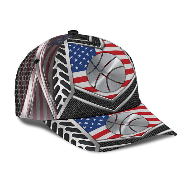 Maxcorners Basketball Sliver Grey USA Flag All Over Printed Cap