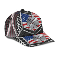 Maxcorners Basketball Sliver Grey USA Flag All Over Printed Cap