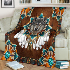 Maxcorners Blue Mandala Feather Wolf Native Blanket