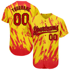 Custom Gold Red-Black 3D Pattern Design Authentic Baseball Jersey
