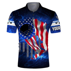 Max Corners Golf Ball Blue Galaxy Universe American Flag 3D Custom Polo Shirt
